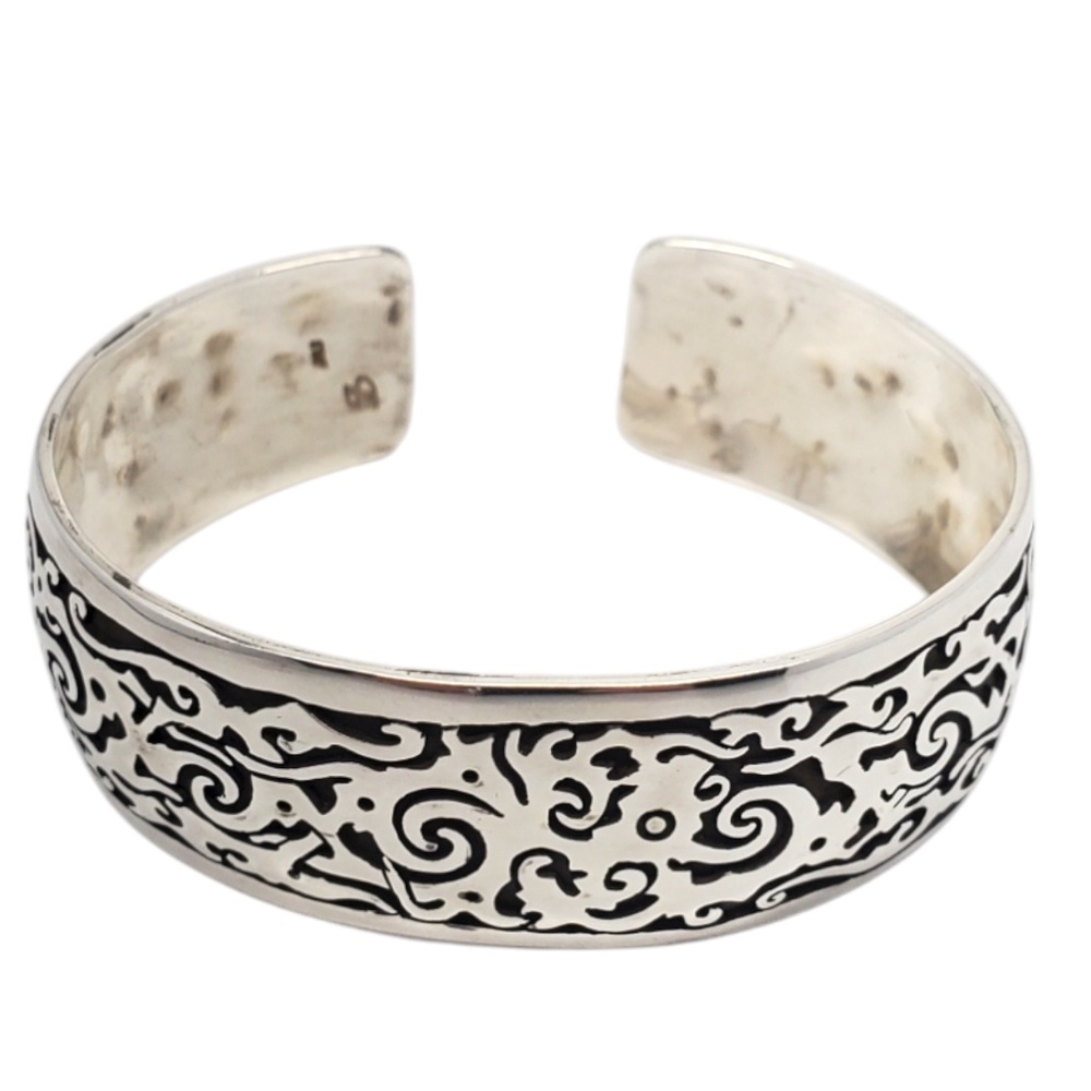 Sterling Silver Oxidized Filigree Cut Out Wide Cuff Bracelet #20765